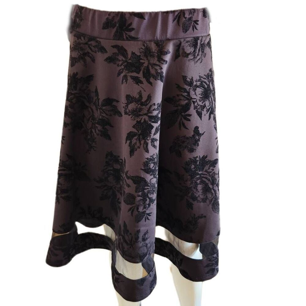 Faith & joy Women's black floral medium A-line midi skirt